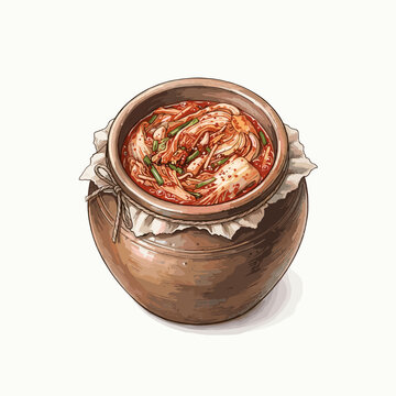 Fermentation jar with kimchi and gochugaru flat lay for Korean cooking blogs and probiotic recipe websites