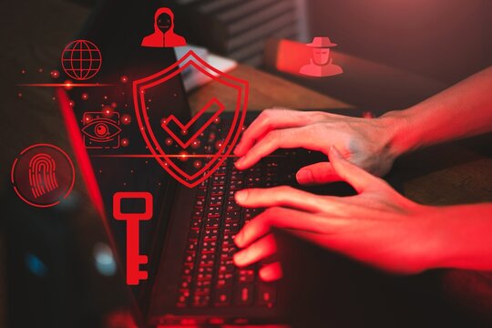 Cyber security concept : Lock icon and internet network security ,Data protection and secure internet access, select the icon security on the virtual screen.