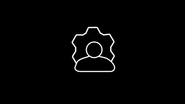 Animated line icon of a single user profile inside a gear symbol, representing account settings, personal profile management, administrator options, and user configuration..