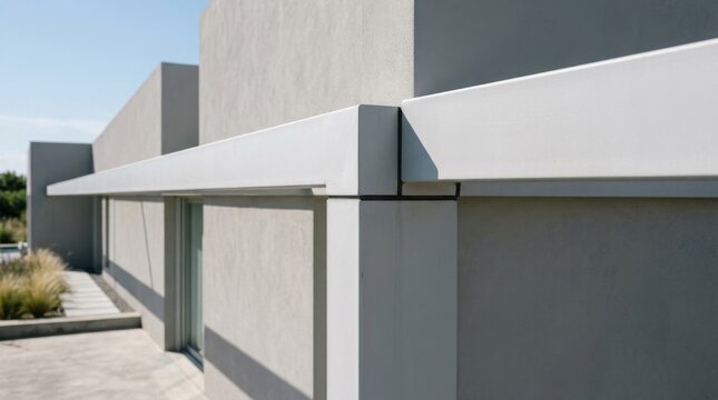 Modern architectural facade with concrete finish and geometric design.