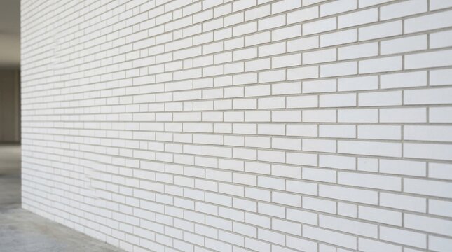 Modern white brick wall texture background in a perspective view.