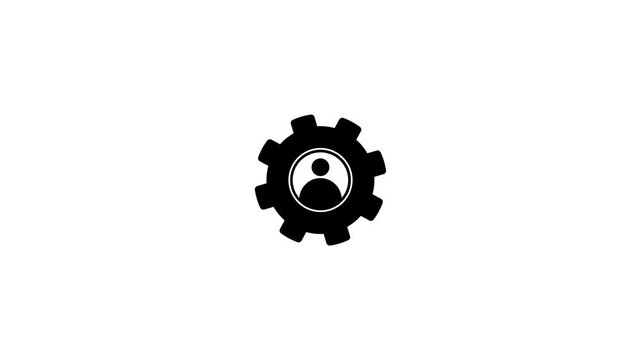 Black icon of a human person profile inside a mechanical gear cog wheel symbol