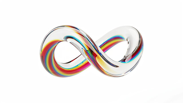 Infinity symbol with rainbow spectrum. Glass loop icon representing eternal connection.