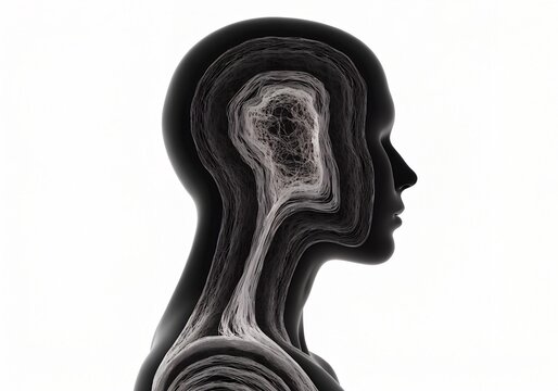 Abstract human head profile silhouette with layered ripple effect for psychology and mental health concepts