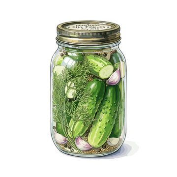 Pickling jar with cucumbers dill and garlic flat lay for fermentation blogs canning recipes and preserving guides