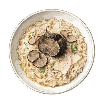 Truffle with risotto rice and parmesan flat lay for Italian gourmet cooking blogs and luxury food recipe websites