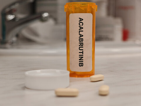 ACALABRUTINIB BTK inhibitor for leukemia and lymphoma on pharma laboratory research counter