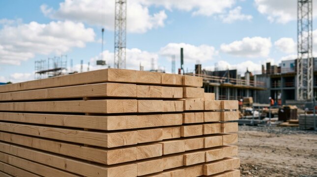 Stack of Wooden Planks at a Construction Site.