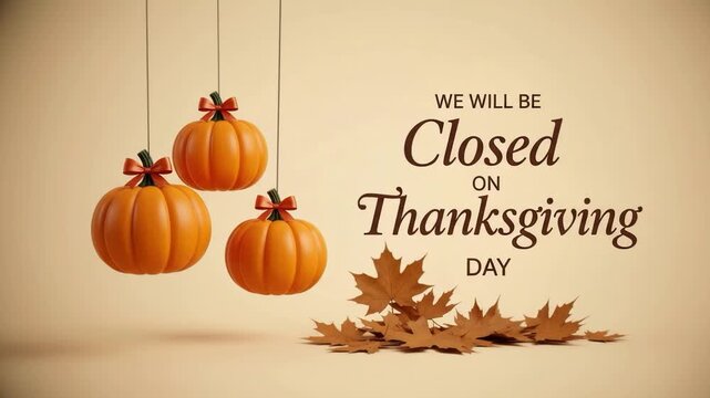 Thanksgiving day closure announcement with hanging pumpkins
