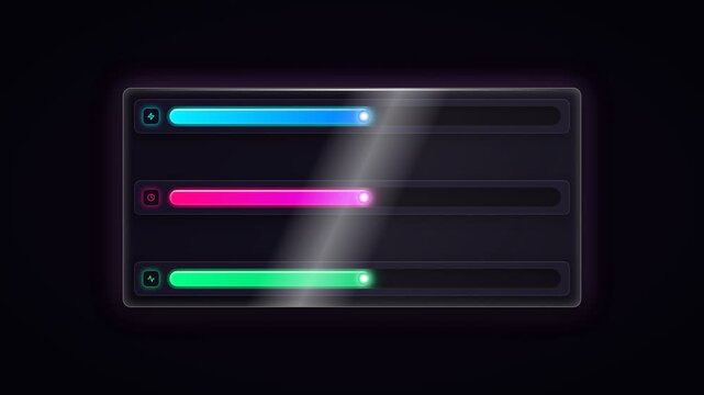 Futuristic Glass 3 Metric Analytics Panel - Multi Color Neon HUD Dashboard
