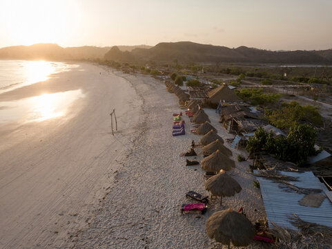 Indonesia, Lombok, Aerial view of Tanjung Aan beach