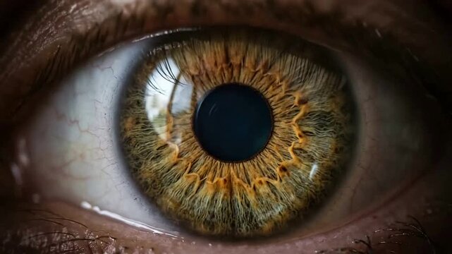 Close-Up of Human Eye with Intricate Iris Details and Pupil Reflection