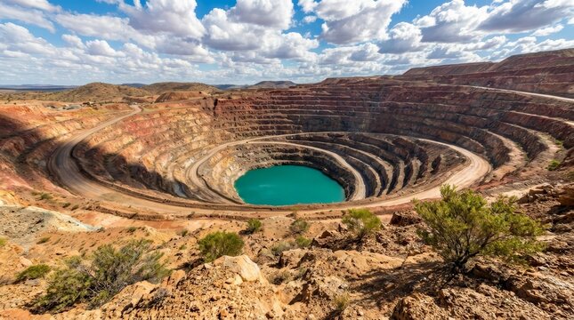 Large open pit mine used for rare earth element extraction.