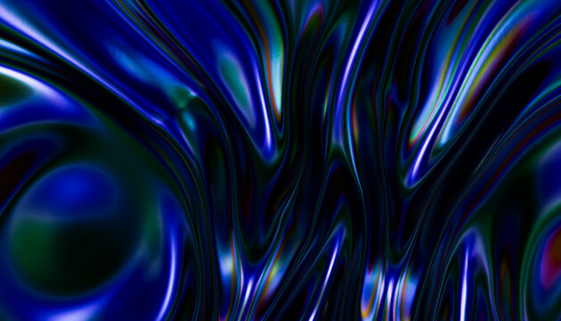 Abstract fluid shape with blue and green swirl and glossy texture