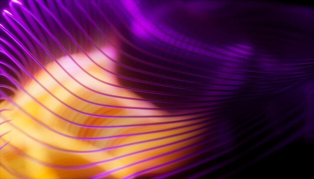 Abstract glowing purple and orange wave lines in motion