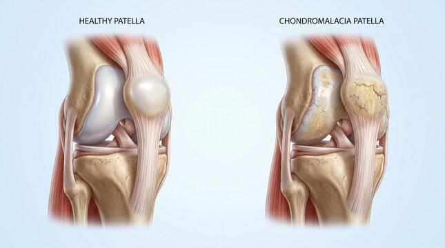 Healthy Patella and Chondromalacia Patella Knee Joint Medical Illustration
