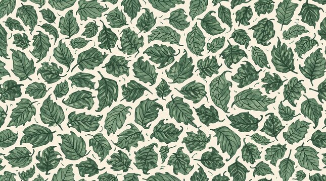 Green Botanical Leaf Scatter Pattern on Cream Background Nature Design Concept