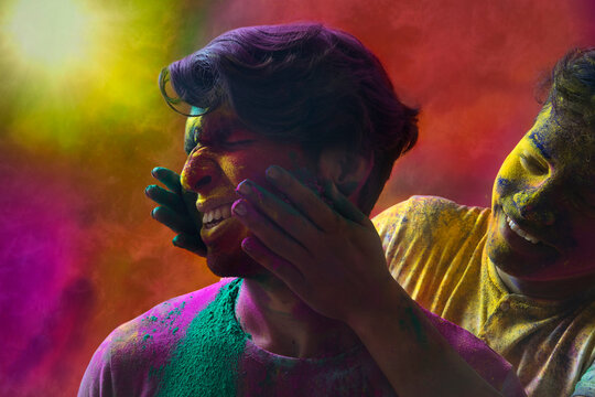 Indian Young men celebration Holi