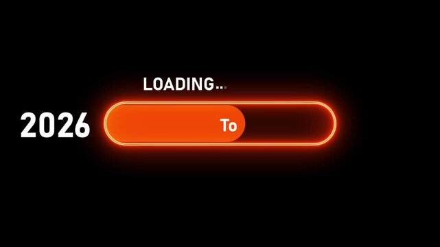 New year 2027 loading bar animation, Loading bar from 2026 to 2027 new year transfer animation. Almost reaching New Year on black background. Welcoming the happy new year 2027. 4k videos