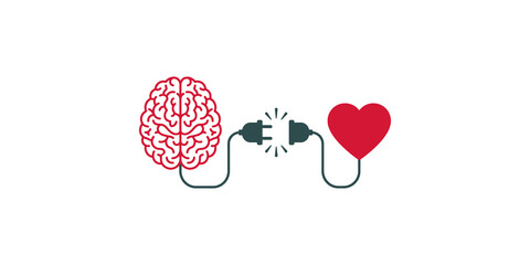 A conceptual image illustrating connection between brain and heart with electrical plugs, symbolizing balance of logic and emotion.