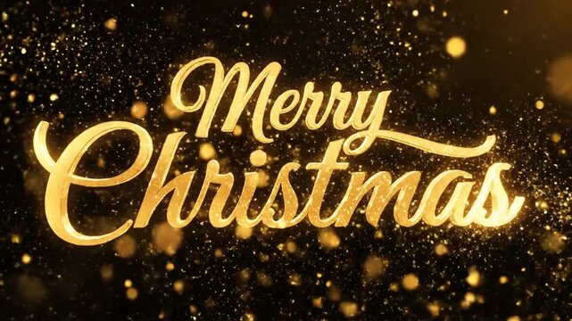 Golden Merry Christmas script with sparkles on black background
