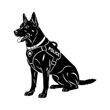 Police dog sitting protective silhouette vector illustration