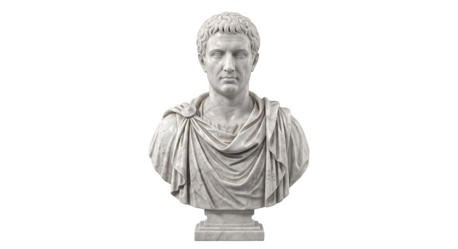 Classical Roman emperor marble bust statue on transparent background
