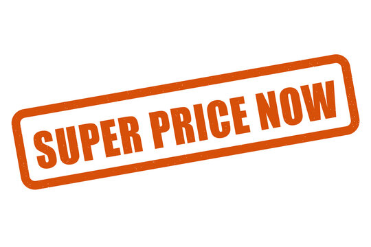 Orange super price now rubber stamp text on black background