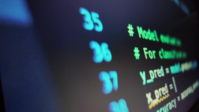 Software source code lines displayed on developer screen programming development