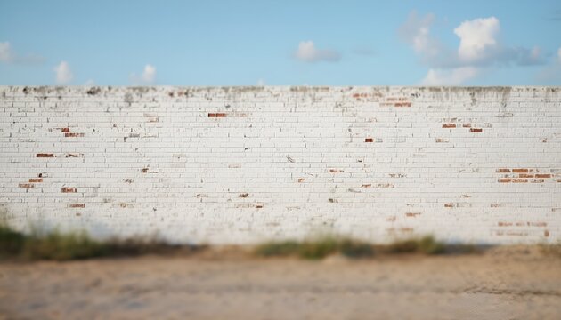 Panoramic Worn White Painted Old Brick Wall Background with Weathered Texture, Vintage Masonry Surface, Rustic Architecture and Distressed Urban Backdrop