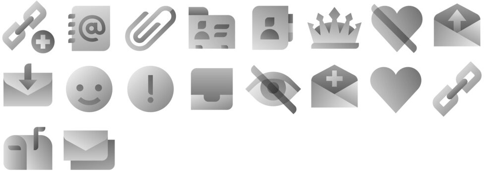 Messaging & Email Icon Pack &mdash; emoji, face, message, mail, email, emoticon, heart, envelope, link, happy, letter. Vector icon collection.
