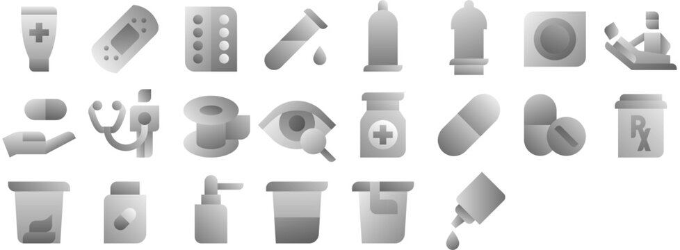 Medicine Icons including medication, pill, medical treatment, pharmacy, bottle, hospital, health, healthcare, supplement, medicament, drug, clinic. Vector icon pack.