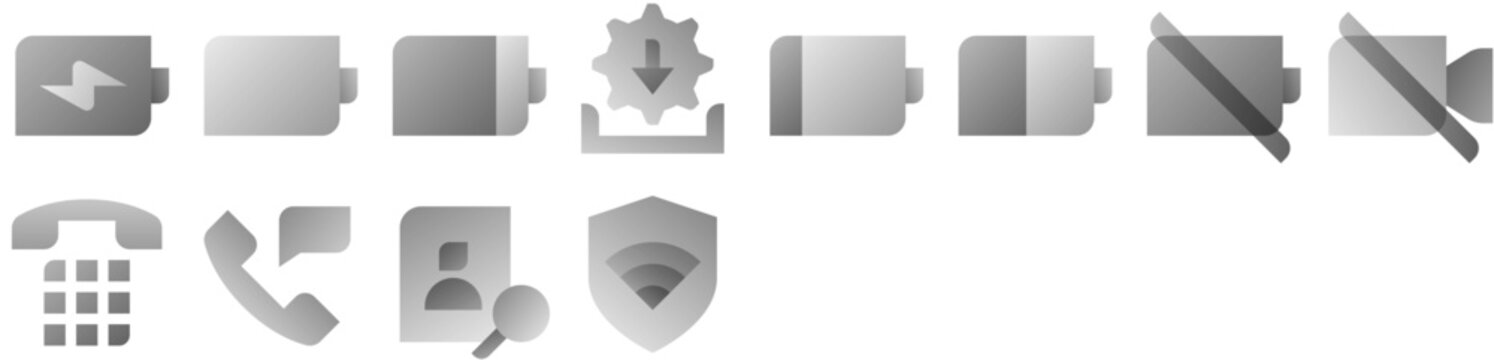 Mobile Interface including battery, wifi, switch, wireless, video, power, internet, network, camera, connection. Vector icon collection.