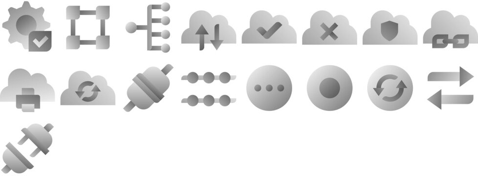Network Icons including cloud, data, connection, technology, storage, web, internet, exchange, upload, networking, status. Set of vector icons.