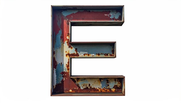 Rustic Weathered E Letter with Colorful Patina in White Background