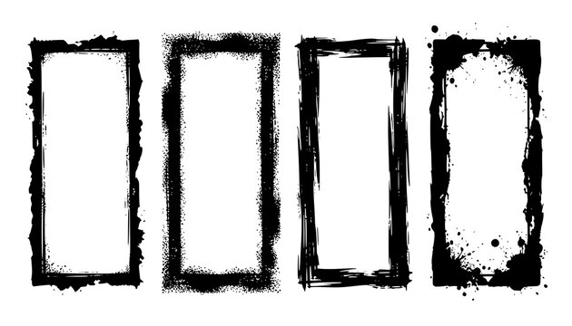 Collection of grungy textured rectangular frames and ink splatter borders: Design for vintage photo overlays, comic book speech boxes, and urban poster designs. Vector. JPEG version.