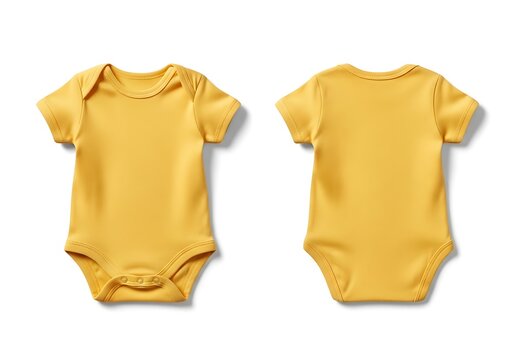 Front and back view of a plain yellow baby bodysuit onesie for newborn apparel design