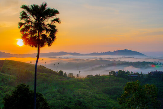 Landscape photograph, a key viewpoint of Khao Kho: morning sea of ​​mist at Khao Kho National Park, Phetchabun Province, Thailand.