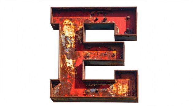 Rusty Red Letter E Metal Sign