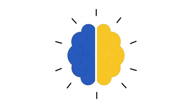 Flat Vector Animation of Brain Divided in Two Colors Symbolizing Creativity and Logic