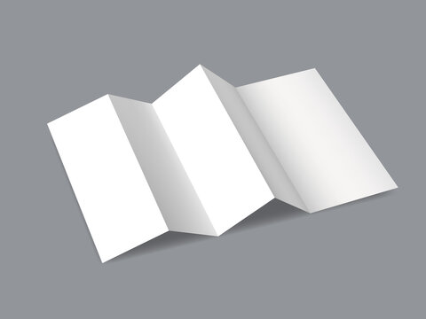 Blank four fold brochure mockup. Open accordion-fold brochure placed on a gray background for presenting leaflet or flyer designs.