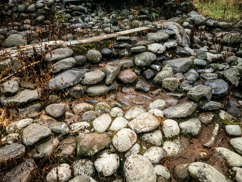 Rounded Stones Lining Decorative Garden Water Channel

