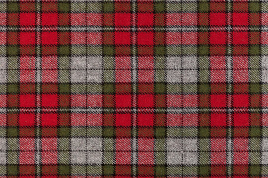 Red Green Tartan Plaid Wool Fabric Flat Lay