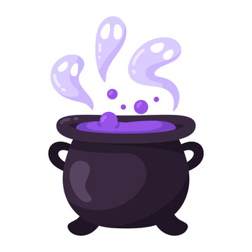 Spooky Halloween cauldron brewing a magical purple potion with ghostly spirits rising