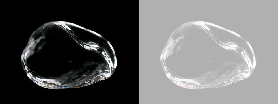 Transparent soap bubble isolated design element. Realistic floating liquid droplet with rainbow reflections