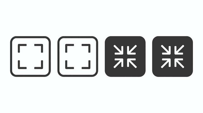 Minimalist fullscreen and exit screen icons for web and mobile interfaces featuring simple line and solid square shapes