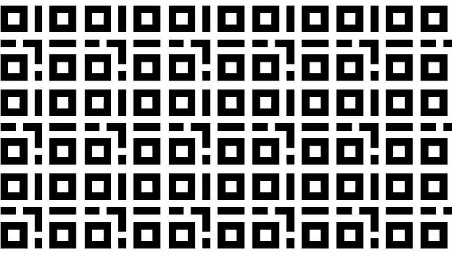Digital QR Code Style Geometric Pattern Black and White Tech Background.
