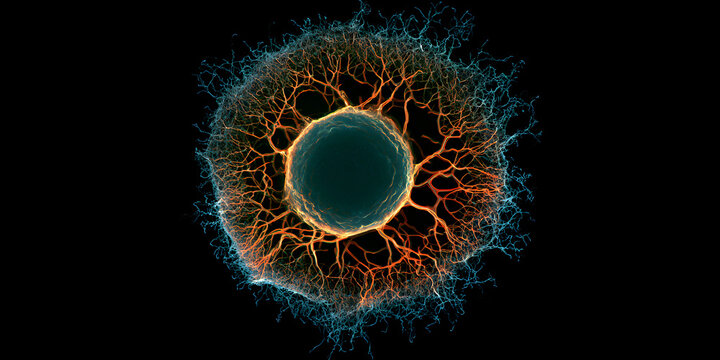 Viewing under a microscope, a spore with branched filaments