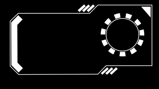 White futuristic HUD frame with circular element. Technology frame symbol for digital display. Digital HUD frame animation for interface.