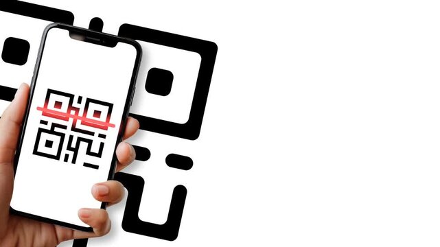 Hand Scanning QR Code with Smartphone Screen Close Up.